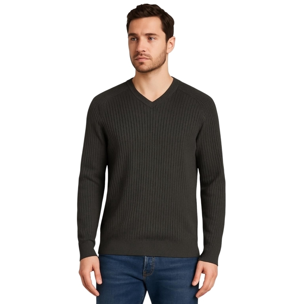 Calvin Klein Jeans V-Neck Ribbed Sweater in Charcoal Grey - Sz L Open To Offers